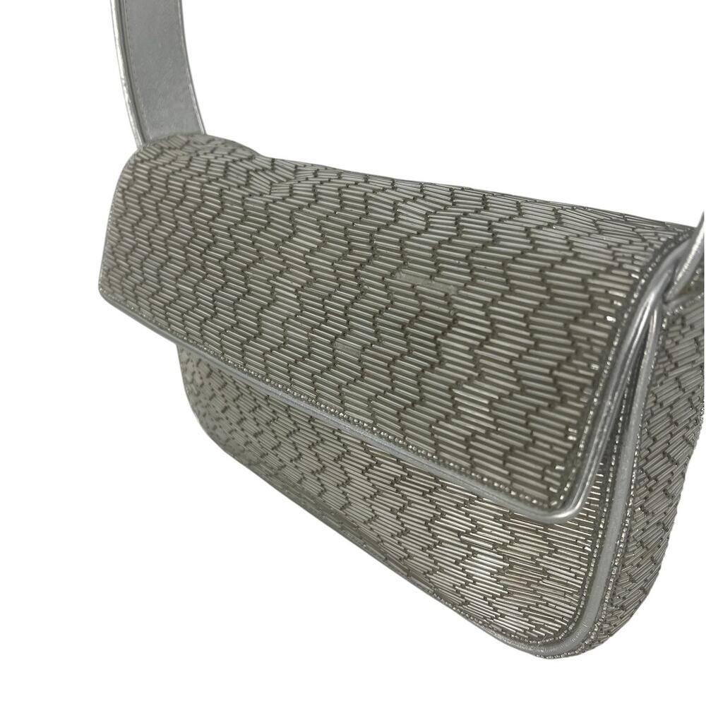 Staud Tommy Silver Beaded Shoulder Bag Metallic Evening Purse - Picture 9 of 16